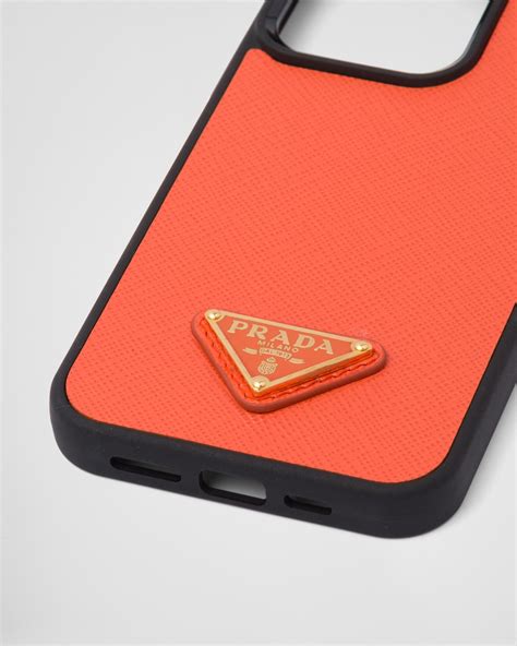 prada porta iphone saffiano metal oro con flap e handle|Orange Saffiano leather iPhone 13 Pro cover .